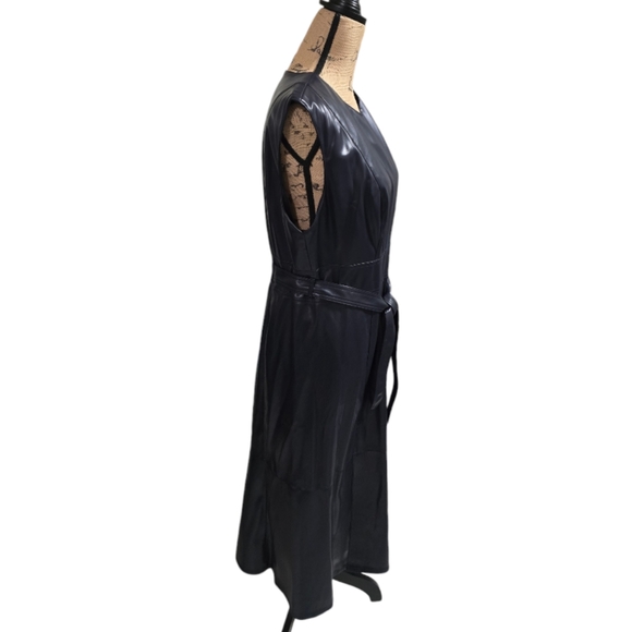 Calvin Klein Navy Blue Vegan Leather Belted Midi Dress Size 12 New! - Picture 5 of 12